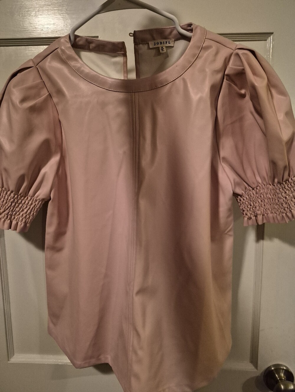 Jodifl Blush Pink Faux Leather Puff Sleeve Top Medium